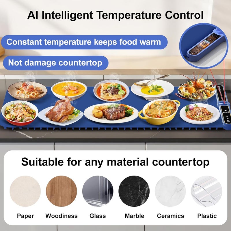 Aordeep Electric Silicone Food Warmers for Parties Buffet XXL 40”X15” Extra Extra Large Food Warming Mat Keep Food Warm Last 18H Even Heating 104F to 248F with Child Lock Easy Clean - Image 5